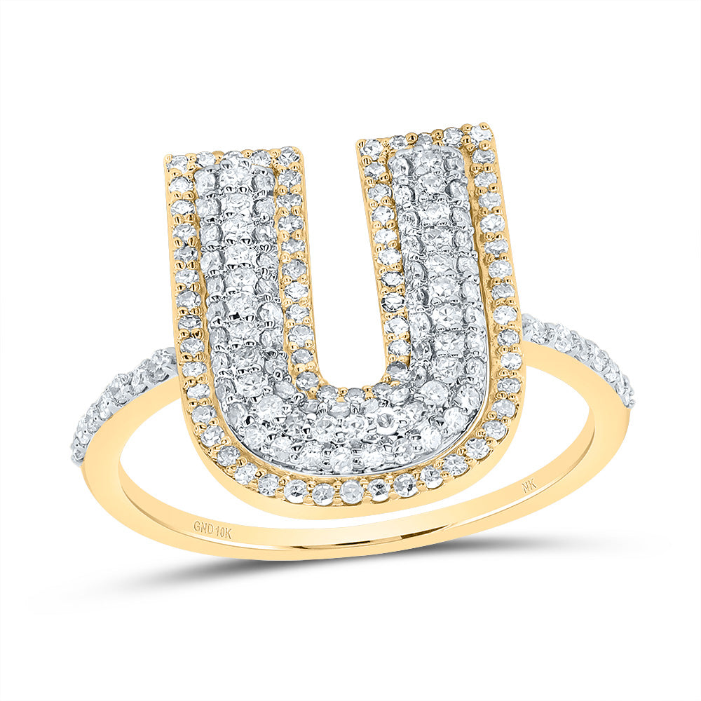 10K Yellow Gold 1/2 CTW-Natural Diamond Fashion Initial "U" Ladies Ring 2.21 Gram