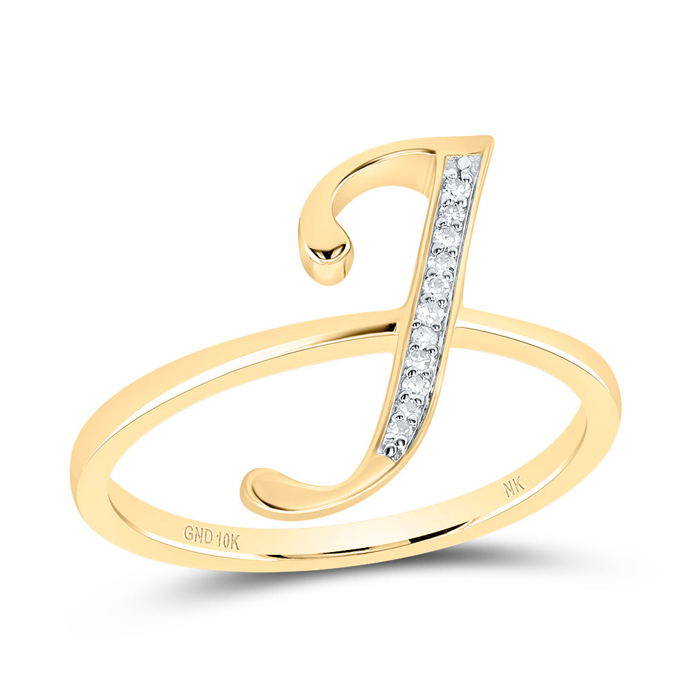 10K Yellow Gold 1/20 CTW-Natural Diamond Gift Initial "J" Ladies Ring 1.68 Gram