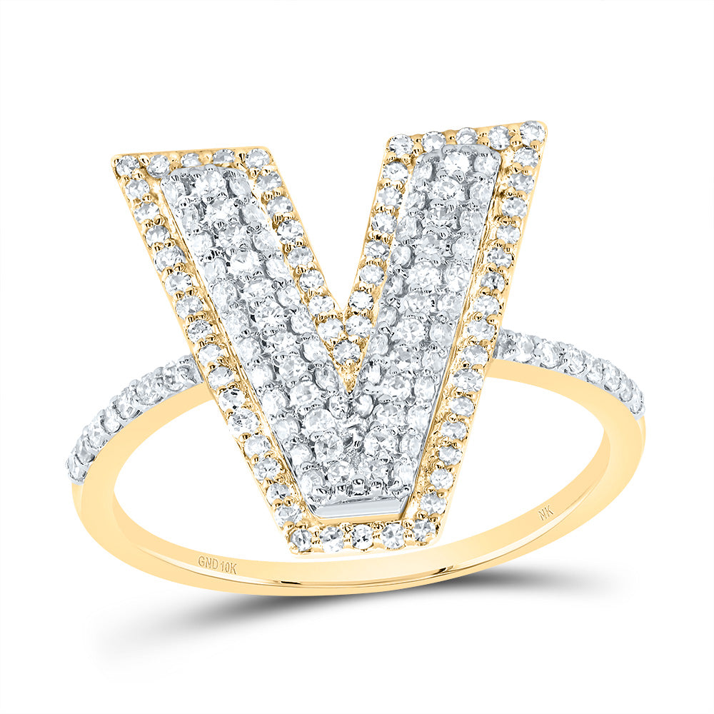 10K Yellow Gold 1/2 CTW-Natural Diamond Fashion Initial "V" Ladies Ring 2.30 Gram