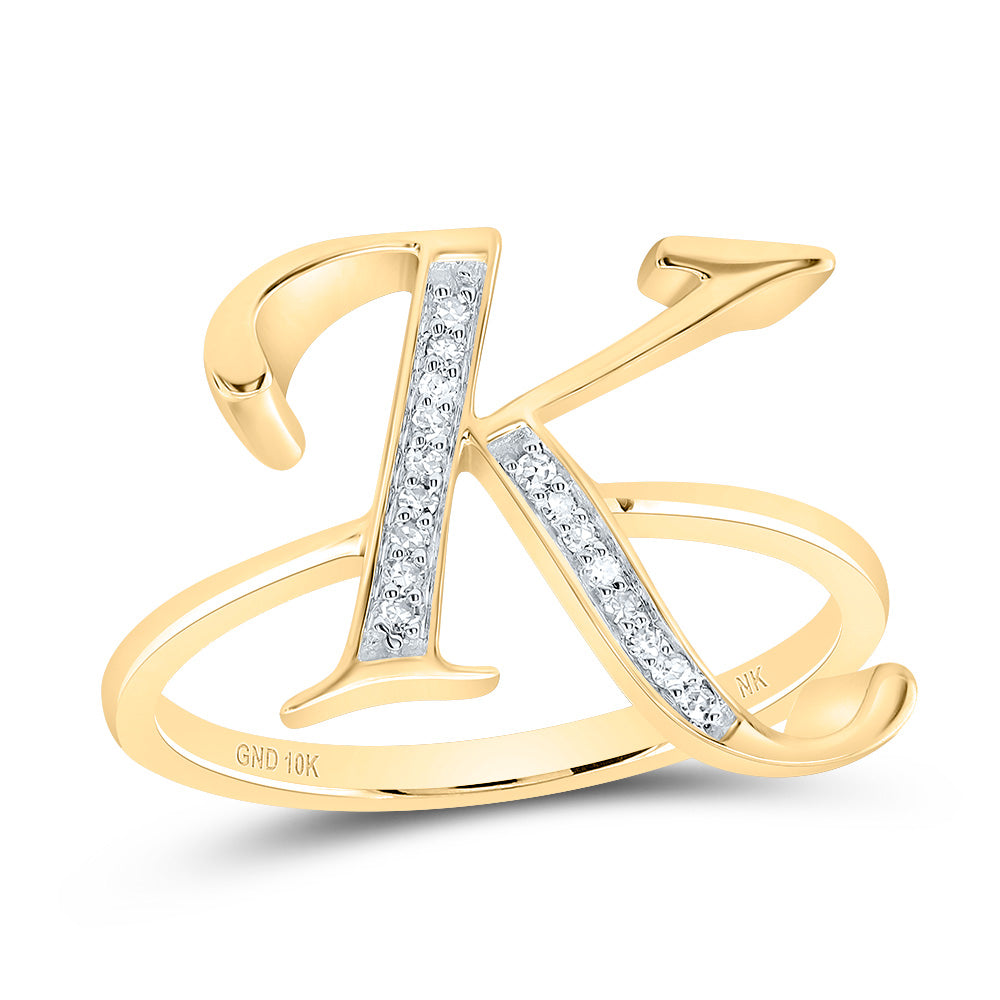 10K Yellow Gold 1/12 CTW-Natural Diamond Gift Initial "K" Ladies Ring 2.44 Gram