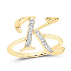 10K Yellow Gold 1/12 CTW-Natural Diamond Gift Initial "K" Ladies Ring 2.44 Gram