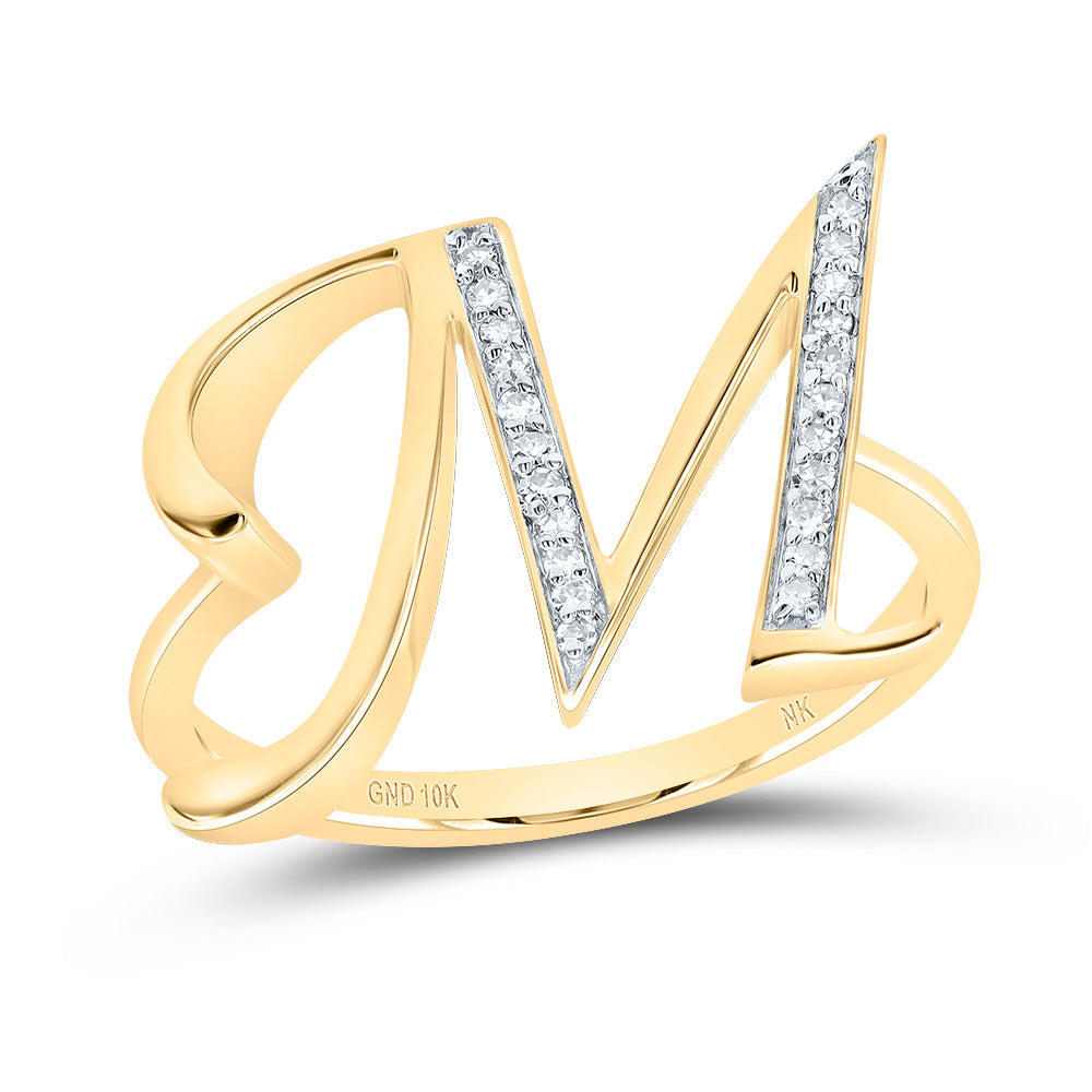10K Yellow Gold 1/10 CTW-Natural Diamond Gift Initial "M" Ladies Ring 3.04 Gram