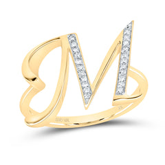 10K Yellow Gold 1/10 CTW-Natural Diamond Gift Initial "M" Ladies Ring 3.04 Gram