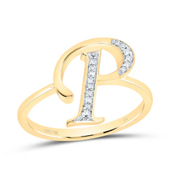 10K Yellow Gold 1/20 CTW-Natural Diamond Gift Initial "P" Ladies Ring 2.02 Gram