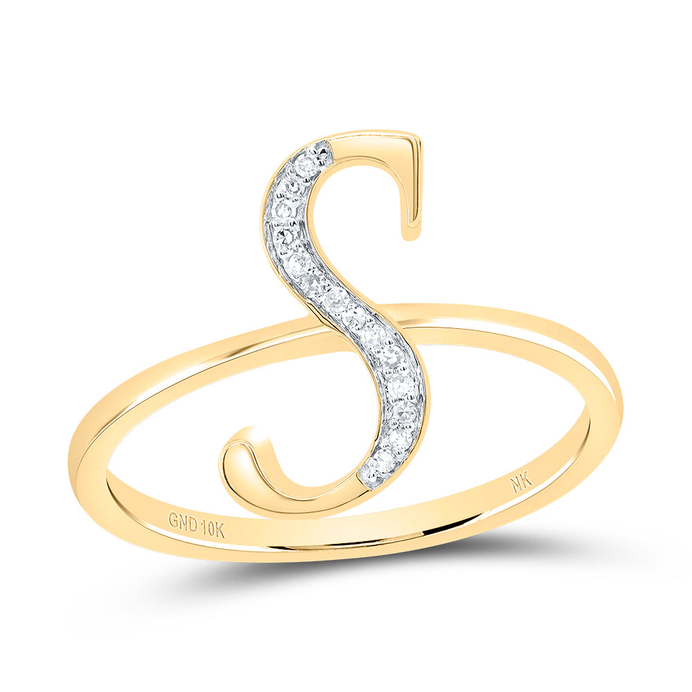 10K Yellow Gold 1/20 CTW-Natural Diamond Gift Initial "S" Ladies Ring 1.73 Gram