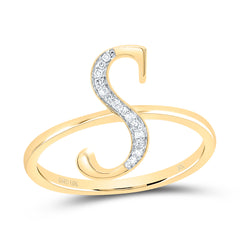 10K Yellow Gold 1/20 CTW-Natural Diamond Gift Initial "S" Ladies Ring 1.73 Gram