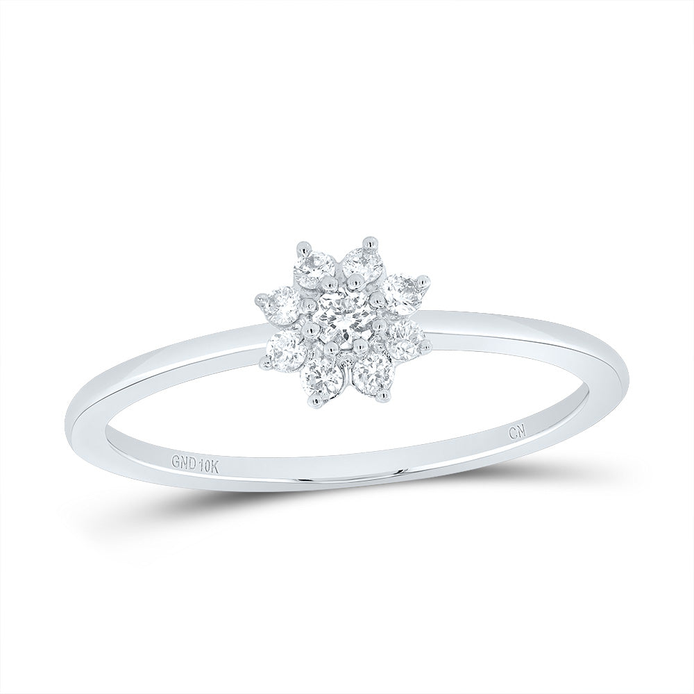 10K White Gold 1/10 Ct-Natural Diamondflower Fashion Ladies Ring 1.13 Gram