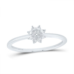 10K White Gold 1/10 Ct-Natural Diamondflower Fashion Ladies Ring 1.13 Gram