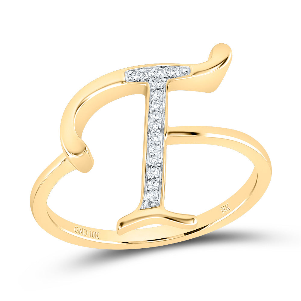 10K Yellow Gold 1/20 CTW-Natural Diamond Gift Initial "T" Ladies Ring 2.00 Gram