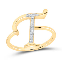 10K Yellow Gold 1/20 CTW-Natural Diamond Gift Initial "T" Ladies Ring 2.00 Gram