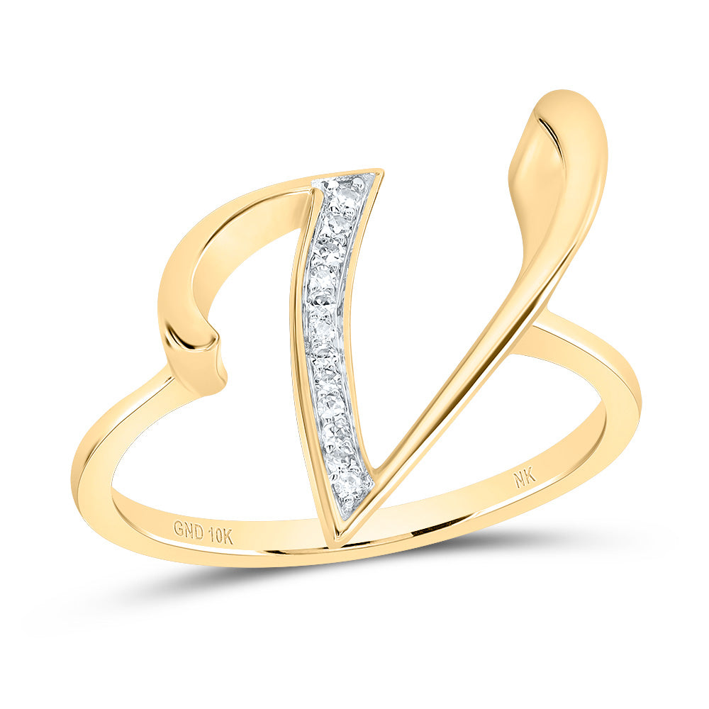 10K Yellow Gold 1/20 CTW-Natural Diamond Gift Initial "V" Ladies Ring 2.34 Gram