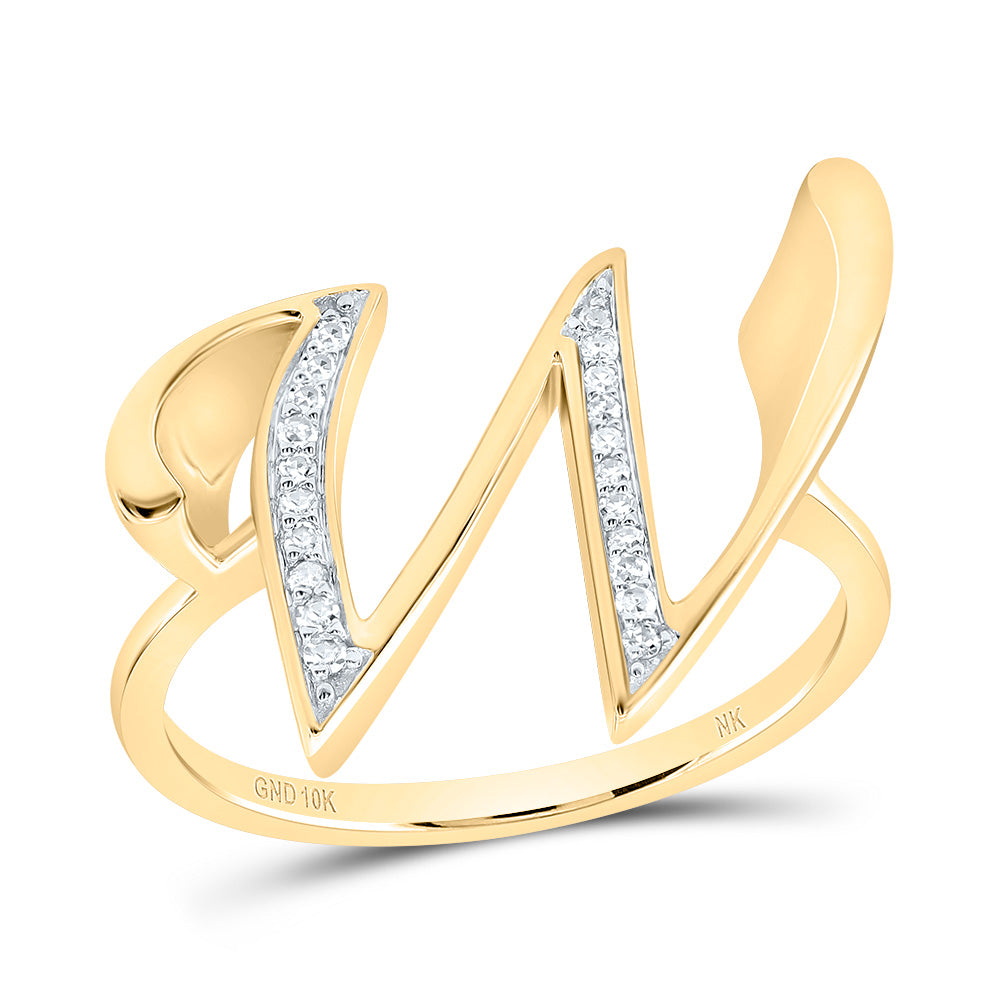 10K Yellow Gold 1/12 CTW-Natural Diamond Gift Initial "W" Ladies Ring 3.07 Gram