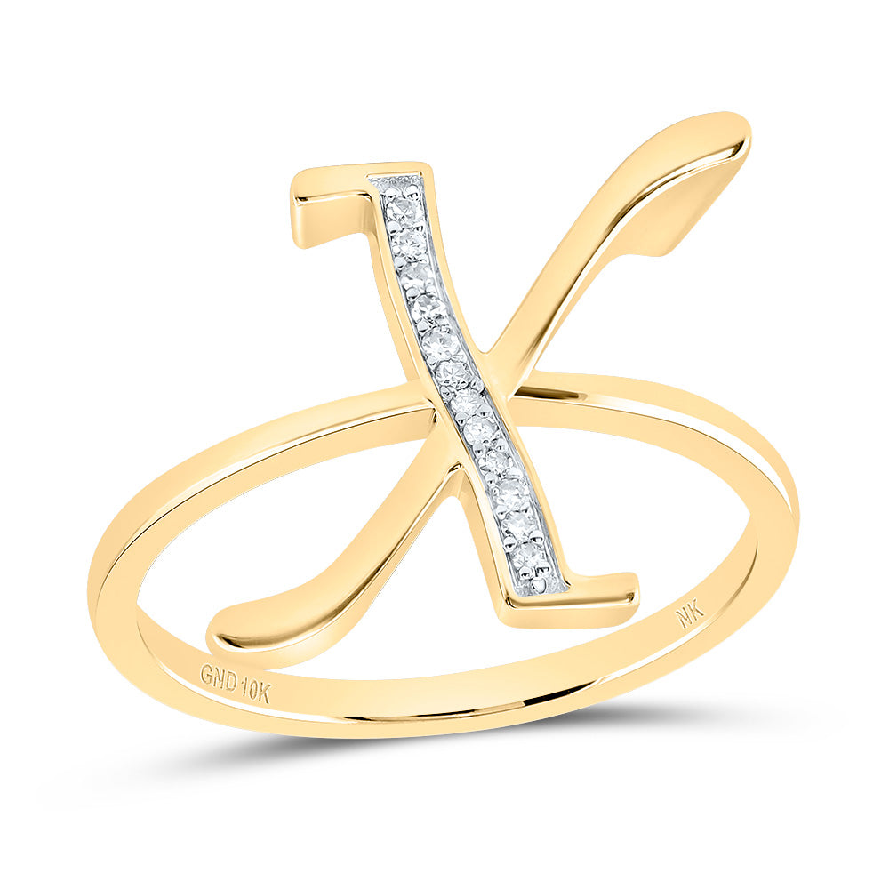 10K Yellow Gold 1/20 CTW-Natural Diamond Gift Initial "X" Ladies Ring 2.31 Gram