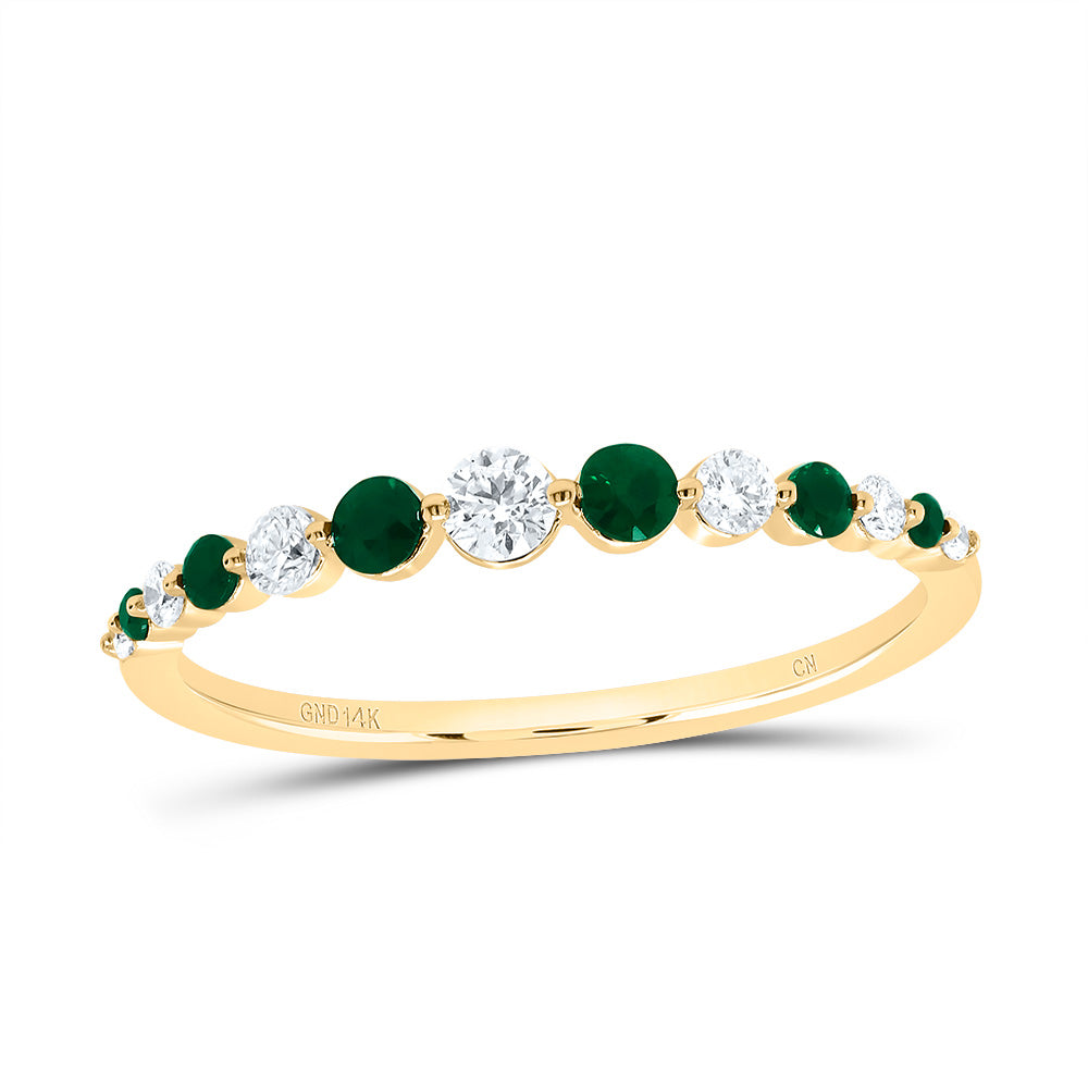 14K Yellow Gold 1/6 CTW-Natural Diamond 1/6 CTWrd-Em Natural Gemstone Ladies Band 1.12 Gram
