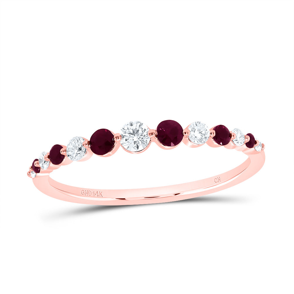 14K Rose Gold 1/6 CTW-Natural Diamond 1/6 CTWrd-Ru Natural Gemstone Ladies Band 1.09 Gram
