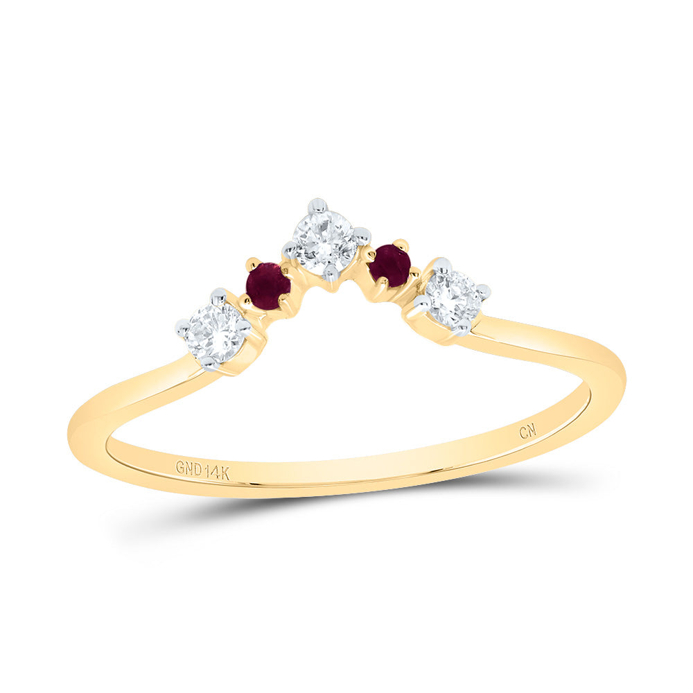 14K Yellow Gold 1/8 CTW-Natural Diamond0.03 CTWrd-Ru Natural Gemstone Ladies Enhancer Ring 1.438 Gram
