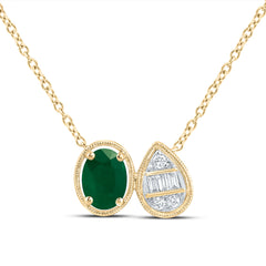 14K Yellow Gold 1/10 CTW-Natural Diamond 7X5MM-Ov-Em Natural Gemstone Pear-Oval Necklace (18 Inch ) 2.25 Gram