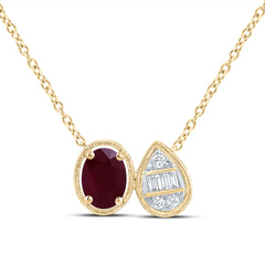 14K Yellow Gold 1/10 CTW-Natural Diamond 7X5MM-Ov-Ru Natural Gemstone Pear-Oval Necklace (18 Inch ) 2.17 Gram