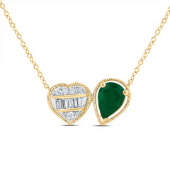 14K Yellow Gold 1/8 CTW-Natural Diamond 7X5MM-Ps-Em Natural Gemstone Pear-Heart Necklace(18 Inch ) 2.19 Gram