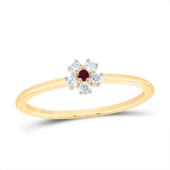 14K Yellow Gold 1/10 CTW-Natural Diamond 1.55MM Rd-Ru Natural Gemstone Flower Ladies Ring 1.424 Gram