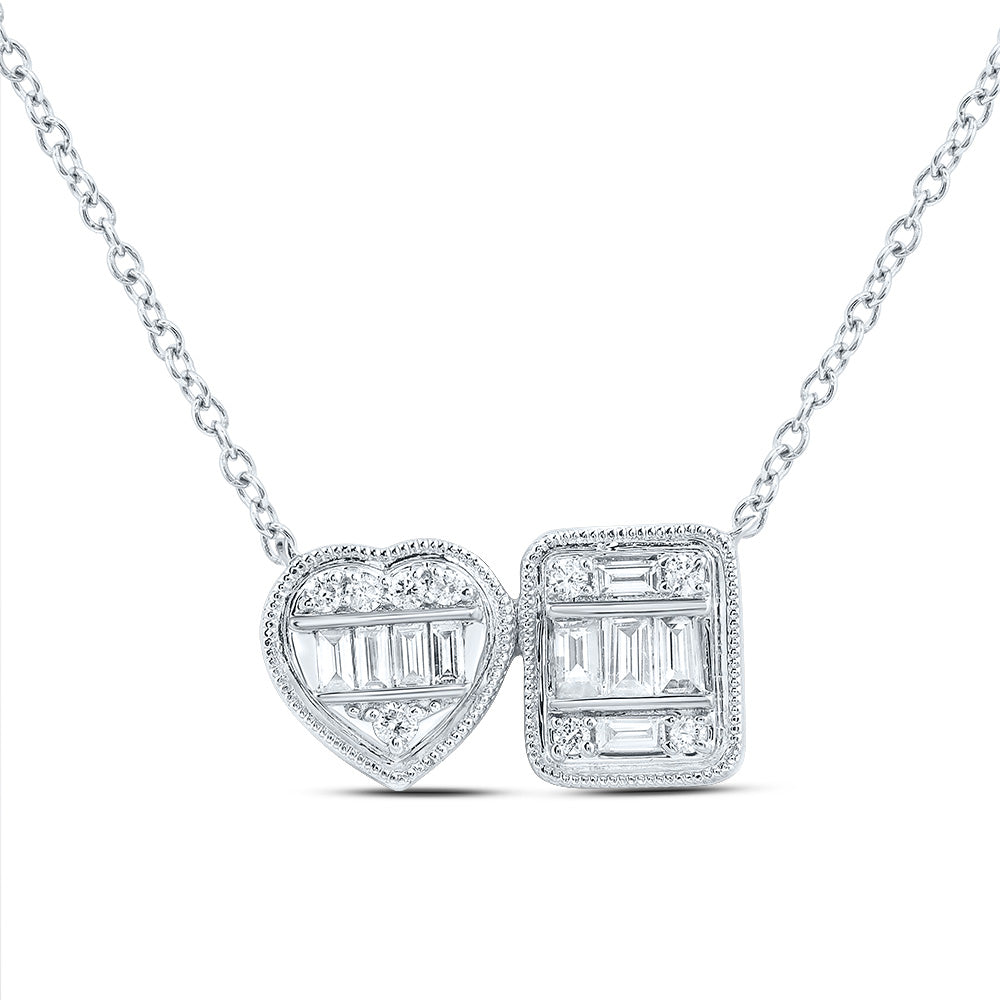 14K White Gold 1/4 CTW-Natural Diamond Fashion Emerald-Heart Necklace (18 Inch ) 2.52 Gram