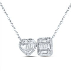 14K White Gold 1/4 CTW-Natural Diamond Fashion Emerald-Heart Necklace (18 Inch ) 2.52 Gram