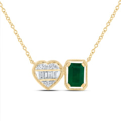 14K Yellow Gold 1/10 CTW-Natural Diamond 6X4MM-Em-Em Natural Gemstone Emerald-Heart Necklace (18 Inch ) 2.05 Gram