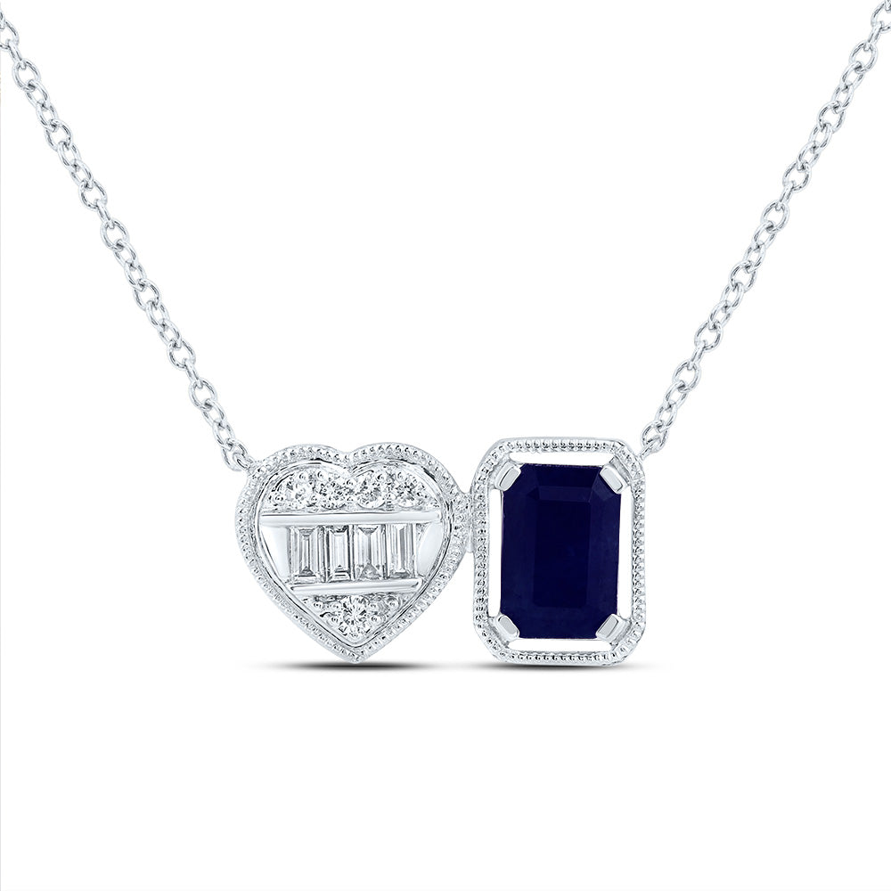 14K White Gold 1/10 CTW-Natural Diamond 6X4MM-Em-Bs Natural Gemstone Emerald-Heart Necklace (18 Inch ) 1.96 Gram