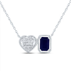14K White Gold 1/10 CTW-Natural Diamond 6X4MM-Em-Bs Natural Gemstone Emerald-Heart Necklace (18 Inch ) 1.96 Gram