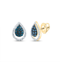 14K Yellow Gold 5/8 CTW-Natural Diamond Fashion Pear Blue Natural Diamondstud Earring 1.69 Gram