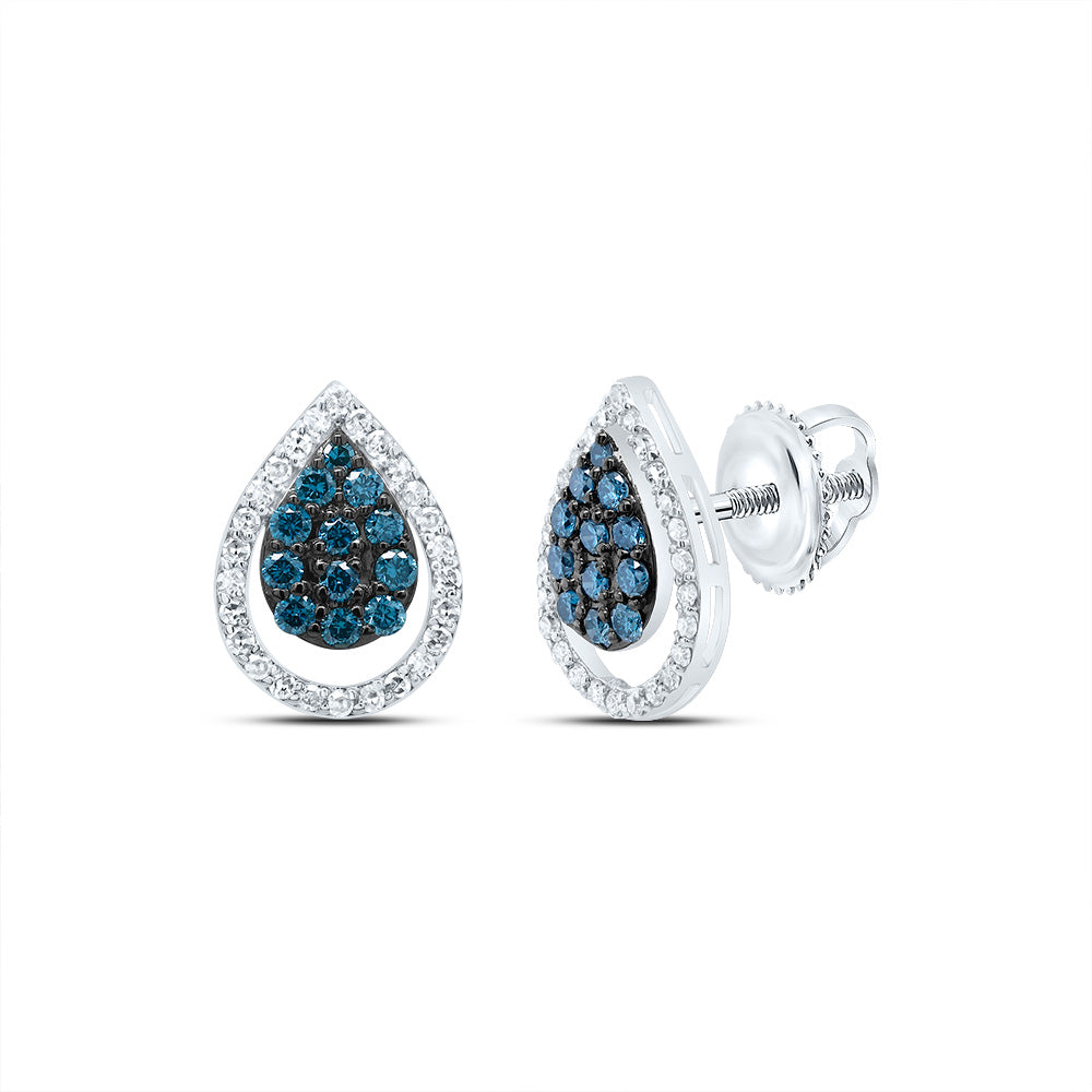 14K White Gold 5/8 CTW-Natural Diamond Fashion Pear Blue Natural Diamondstud Earring 1.68 Gram