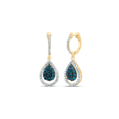 14K Yellow Gold 3/4 CTW-Natural Diamond Blue Natural Diamond Fashion Pear Dangling Earring 2.91 Gram