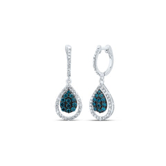14K White Gold 3/4 CTW-Natural Diamond Blue Natural Diamond Fashion Pear Dangling Earring 2.80 Gram
