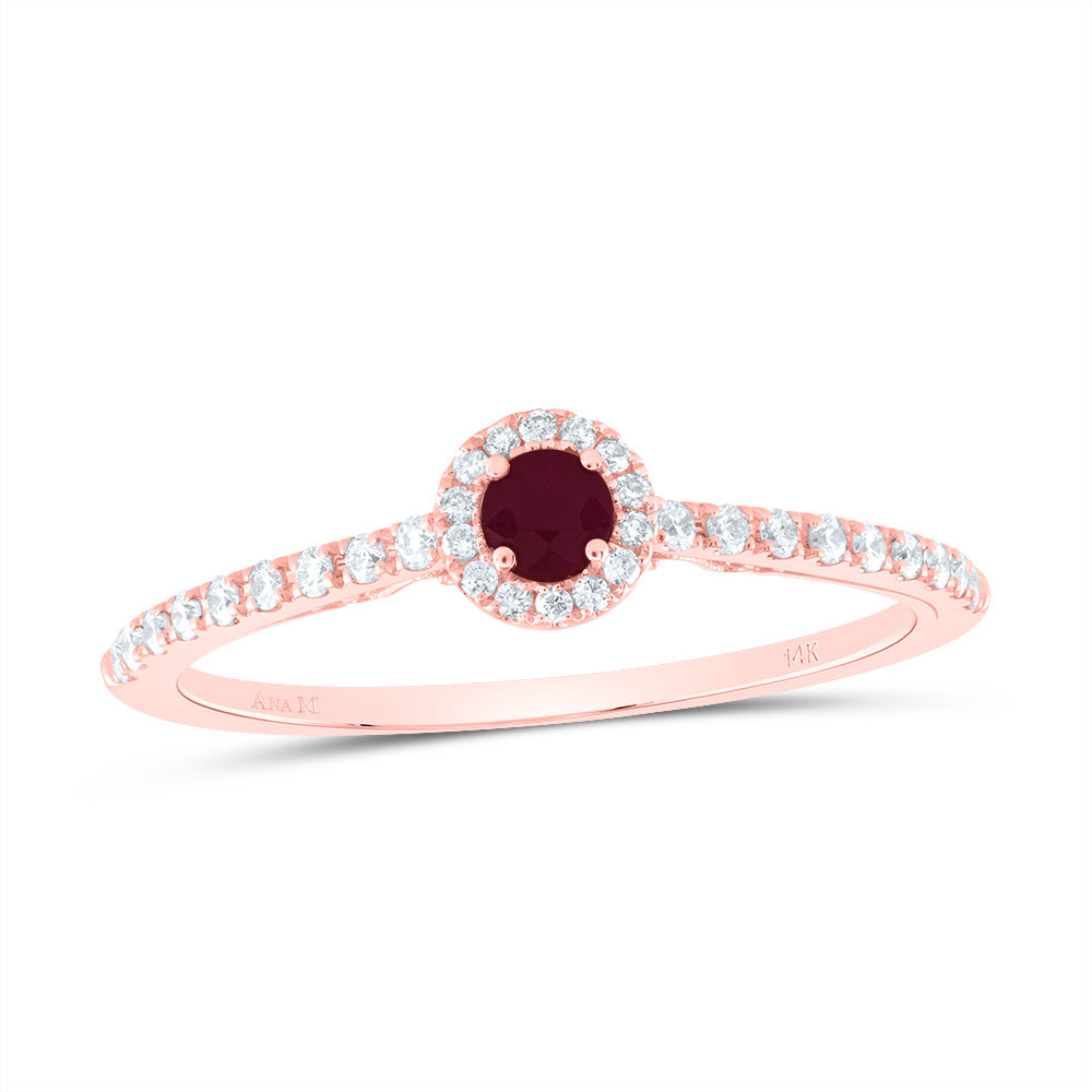 14K Rose Gold 1/5 CTW-Natural Diamond 3MM Rd-Ru Natural Gemstone Round Ring 1.4 Gram