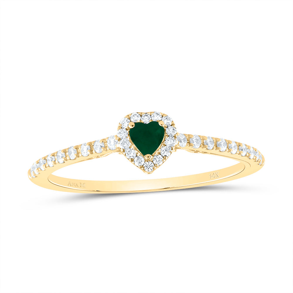 14K Yellow Gold 1/5 CTW-Natural Diamond 3MM Heart-Em Natural Gemstone Heart Ring 1.48 Gram