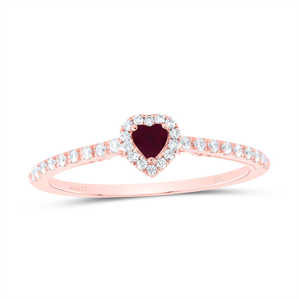 14K Rose Gold 1/5 CTW-Natural Diamond 3MM Heart-Ru Natural Gemstone Heart Ring 1.52 Gram