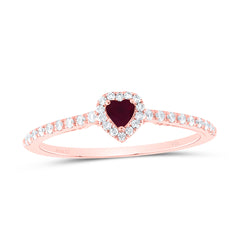 14K Rose Gold 1/5 CTW-Natural Diamond 3MM Heart-Ru Natural Gemstone Heart Ring 1.52 Gram