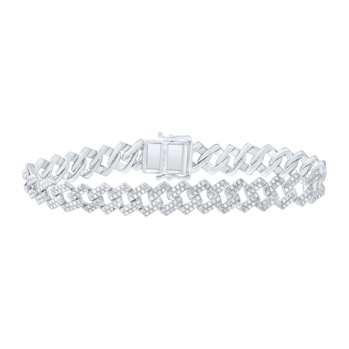 Sterling Silver 2 Ct-Natural Diamondp4 10MM Gift Cuban Bracelet (8 Inch ) 19.22 Gram