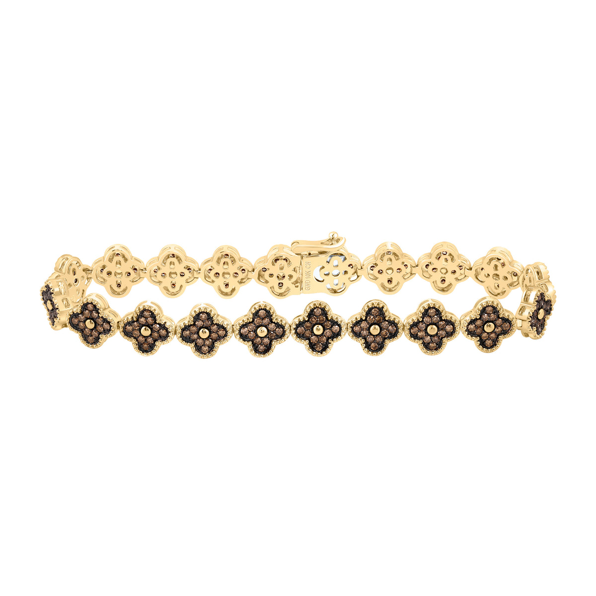 10K Yellow Gold 1 7/8 CTW-Natural Diamondcognac Natural Clover Bracelet (7 Inch ) 15.10 Gram
