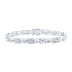 Sterling Silver 1 Ct-Natural Diamond Gift Bracelet (8 Inch ) 15.00 Gram