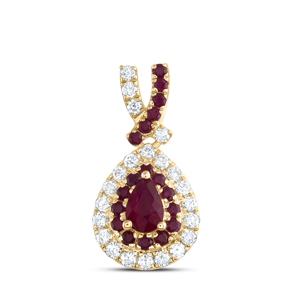 14K Yellow Gold 1/8 CTW-Natural Diamond 1/8 CTW-Rd-Ru, 4X3MM-Ps-Ru, Natural Gemstone Pear Pendant 0.75 Gram