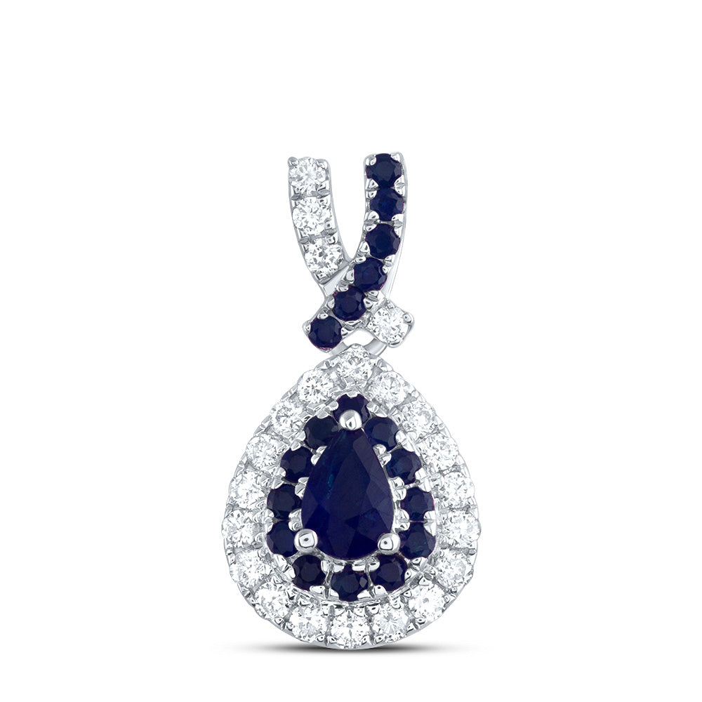 14K White Gold 1/8 CTW-Natural Diamond 1/10 CTW-Rd-Bs, 4X3MM-Ps-Bs, Natural Gemstone Pear Pendant 0.80 Gram
