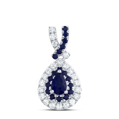 14K White Gold 1/8 CTW-Natural Diamond 1/10 CTW-Rd-Bs, 4X3MM-Ps-Bs, Natural Gemstone Pear Pendant 0.80 Gram