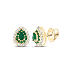 14K Yellow Gold 1/5 CTW-Natural Diamond 1/10 CTW-Rd-Em, 4X3MM-Ps-Em, Natural Gemstone Pear Stud Earring 1.59 Gram