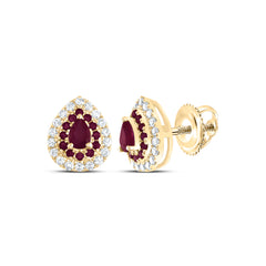 14K Yellow Gold 1/5 CTW-Natural Diamond 1/6 CTW-Rd-Ru, 4X3MM-Ps-Ru, Natural Gemstone Pear Stud Earring 1.59 Gram