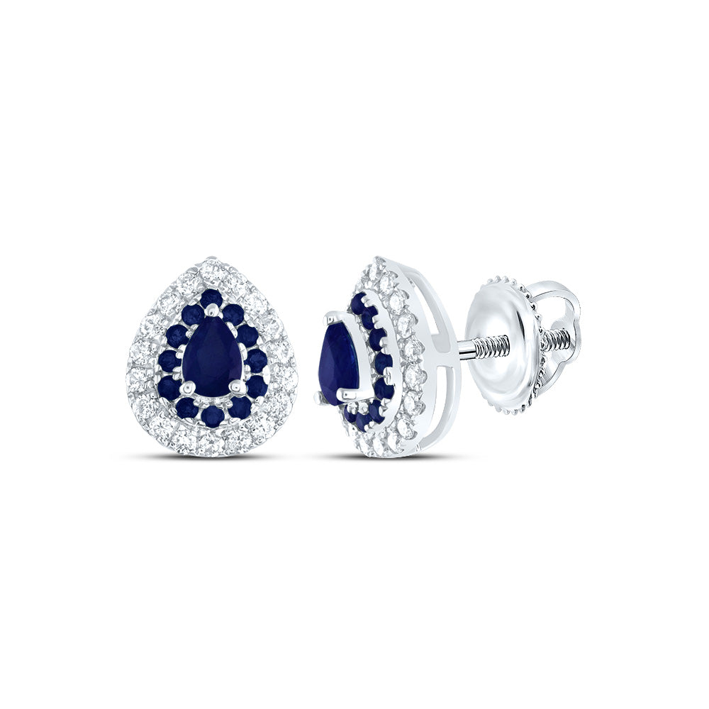 14K White Gold 1/5 CTW-Natural Diamond 1/6 CTW-Rd-Bs, 4X3MM-Ps-Bs, Natural Gemstone Pear Stud Earring 1.65 Gram