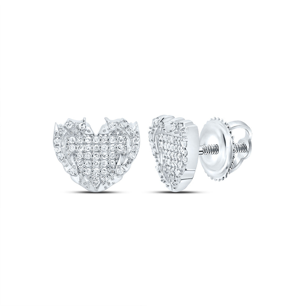 Sterling Silver 1/5 CTW-Natural Diamond Gift Flame Heart Stud Earring 2.20 Gram