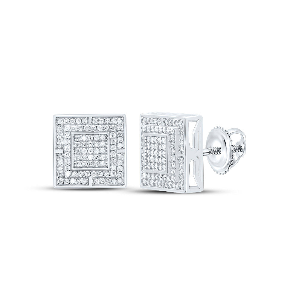 Sterling Silver 1/2 CTW-Natural Diamond Gift Square Stud Earring 3.42 Gram