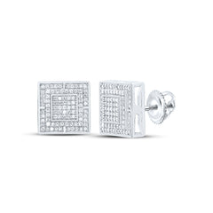 Sterling Silver 1/2 CTW-Natural Diamond Gift Square Stud Earring 3.42 Gram