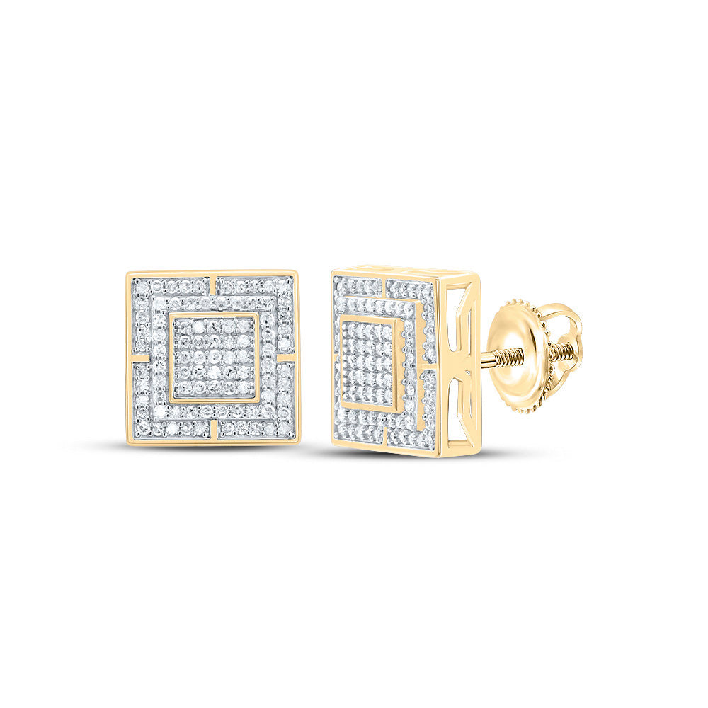 Yellow-Tone Sterling 1/2 CTW-Natural Diamond Gift Square Stud Earring 3.43 Gram